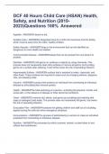 DCF 40 Hours Child Care &lpar;HSAN&rpar; Health&comma; Safety&comma; and Nutrition &lpar;2019-2023&rpar;Questions 100&percnt;  Answered