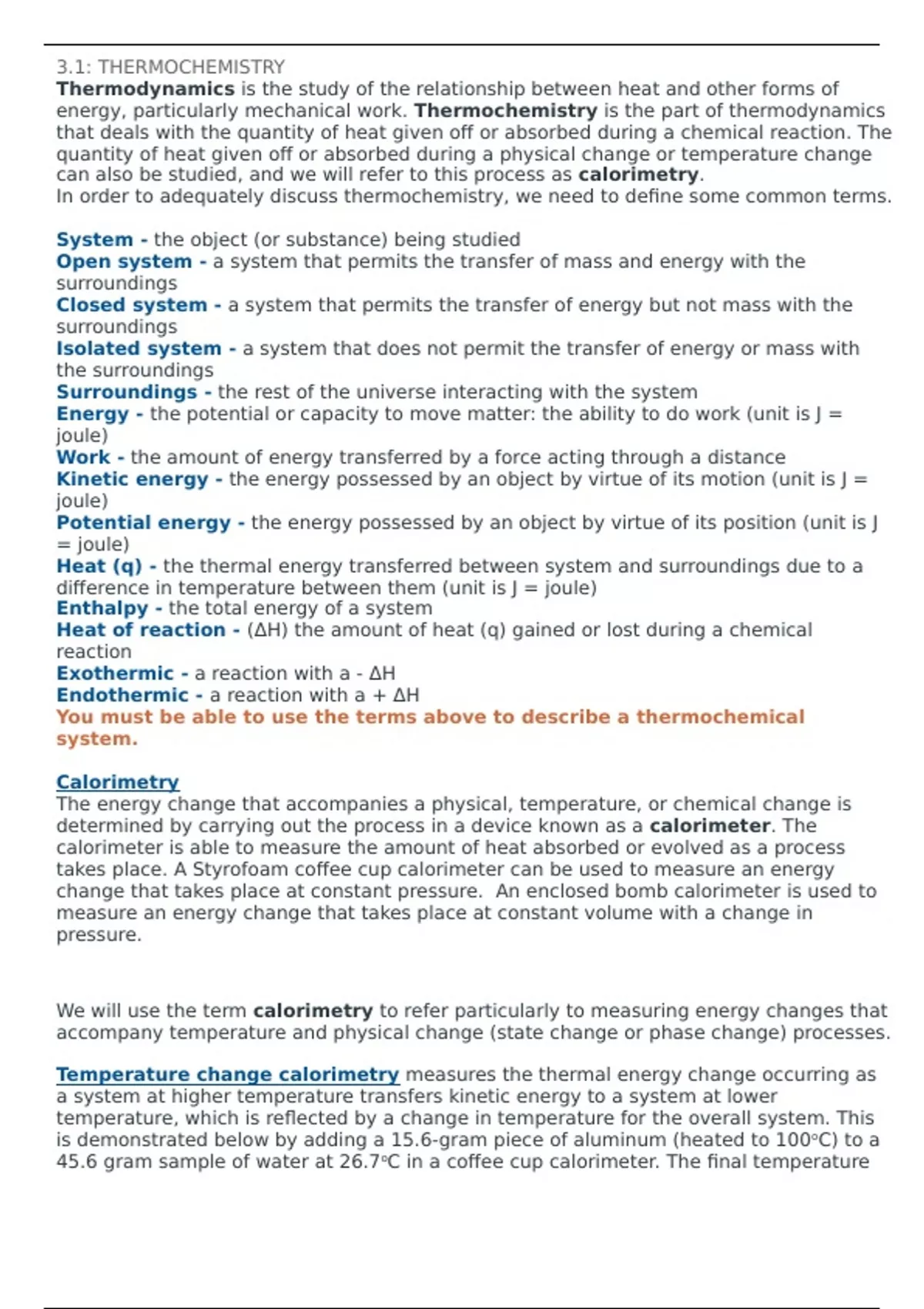CHEM 103 module 3 notes study guide THERMOCHEMISTRY - CHEM 103 - Stuvia US