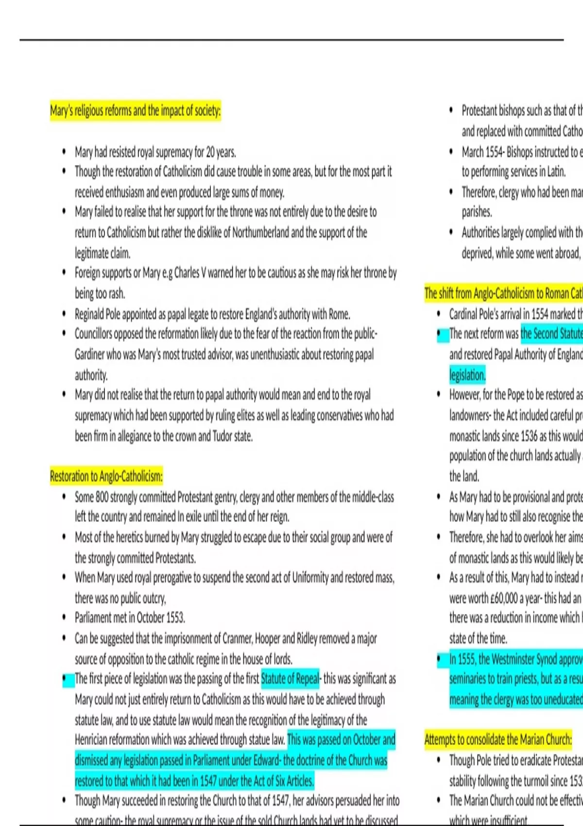 Summary notes on the Mid-Tudor Crisis Tudors AQA History A Level ...