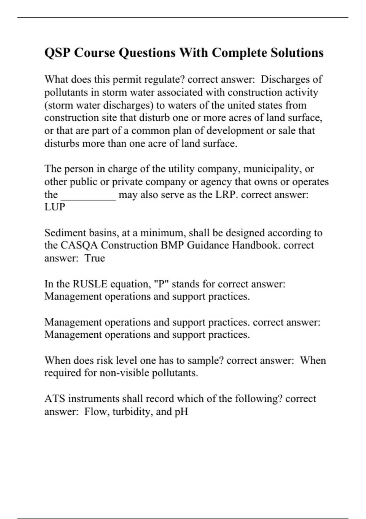 QSP Course Questions With Complete Solutions QSP Stuvia US