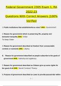 Federal Government 2305 Exam 1, RA  2022-23 Questions With Correct Answers |100% Verified