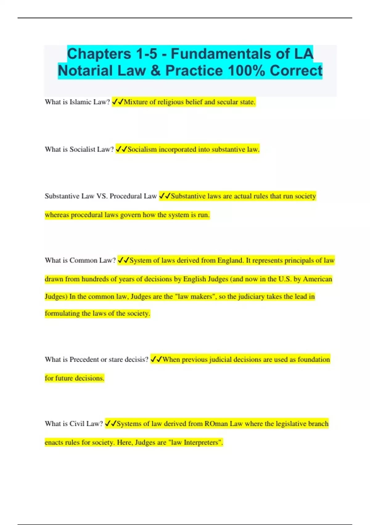 Chapters 15 Fundamentals of LA Notarial Law & Practice 100 Correct