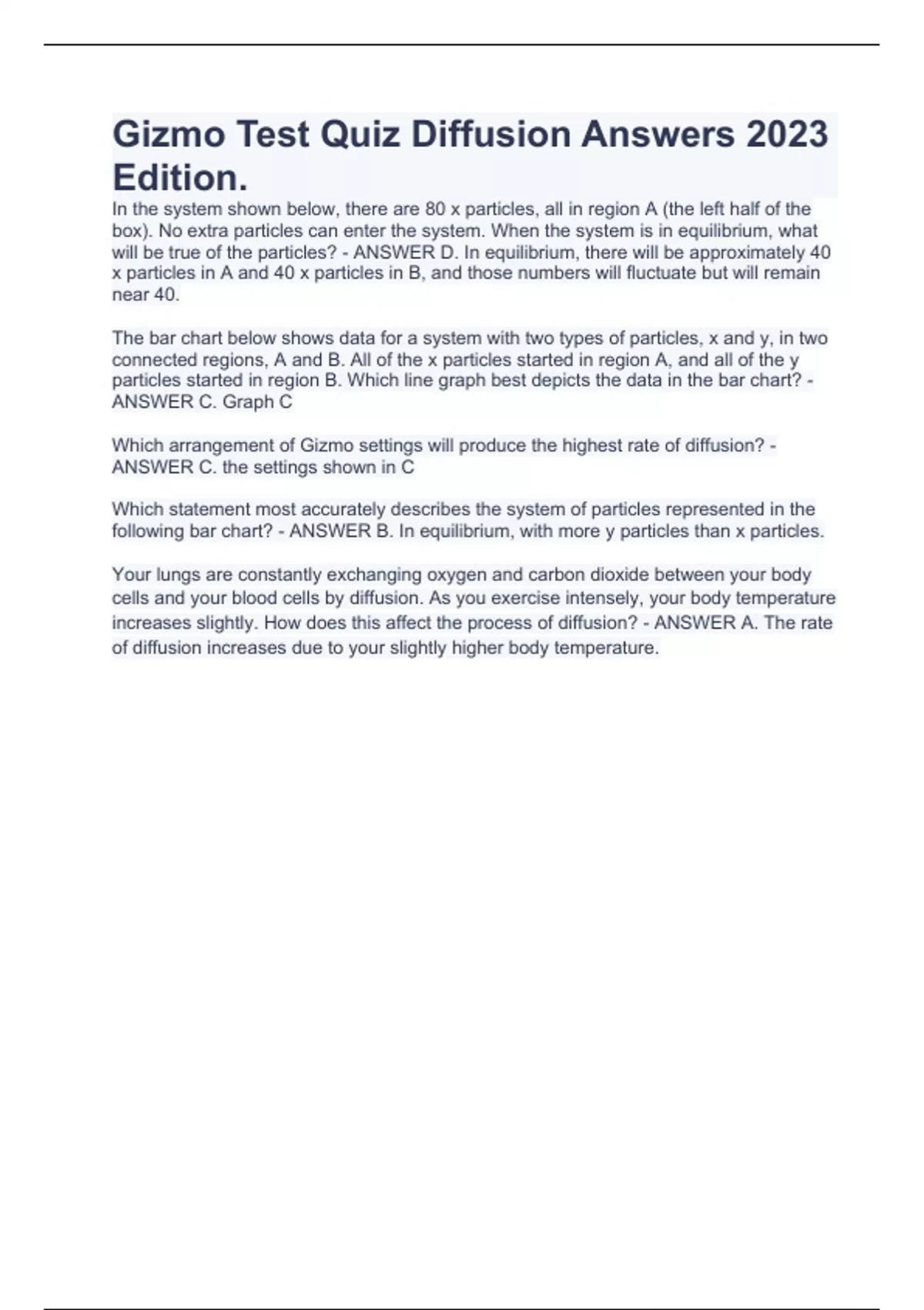 Gizmo Test Quiz Diffusion Answers 2023 Edition. GIZMO Stuvia US