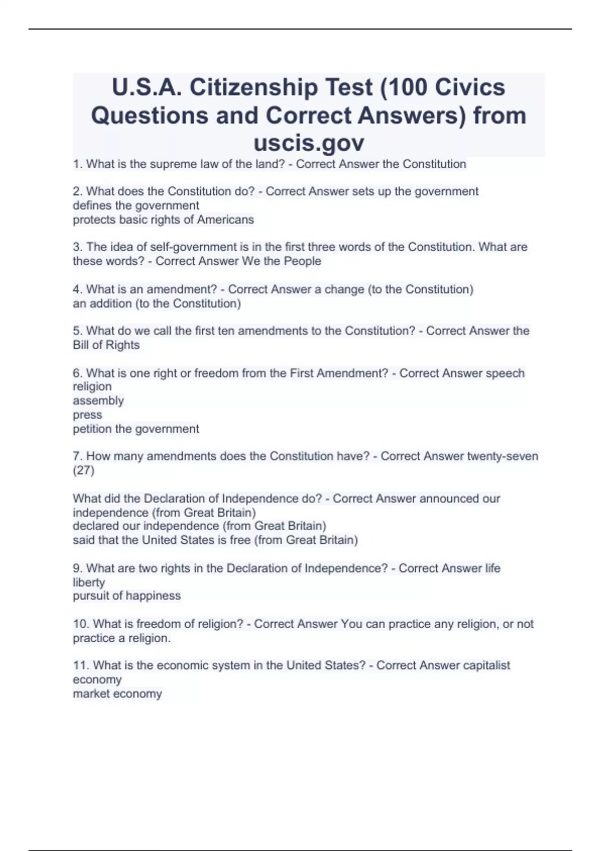 40 Who is the Chief Justice of the United States now? 100 Official  Questions 2008 Citizenship Test 