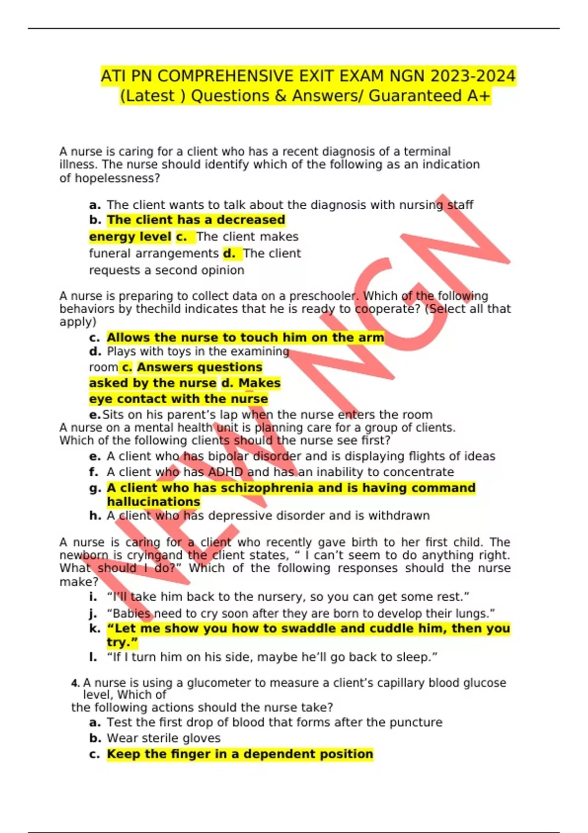 ATI PN COMPREHENSIVE EXIT EXAM NGN (Latest ) COMBINED PACKAGE DEAL