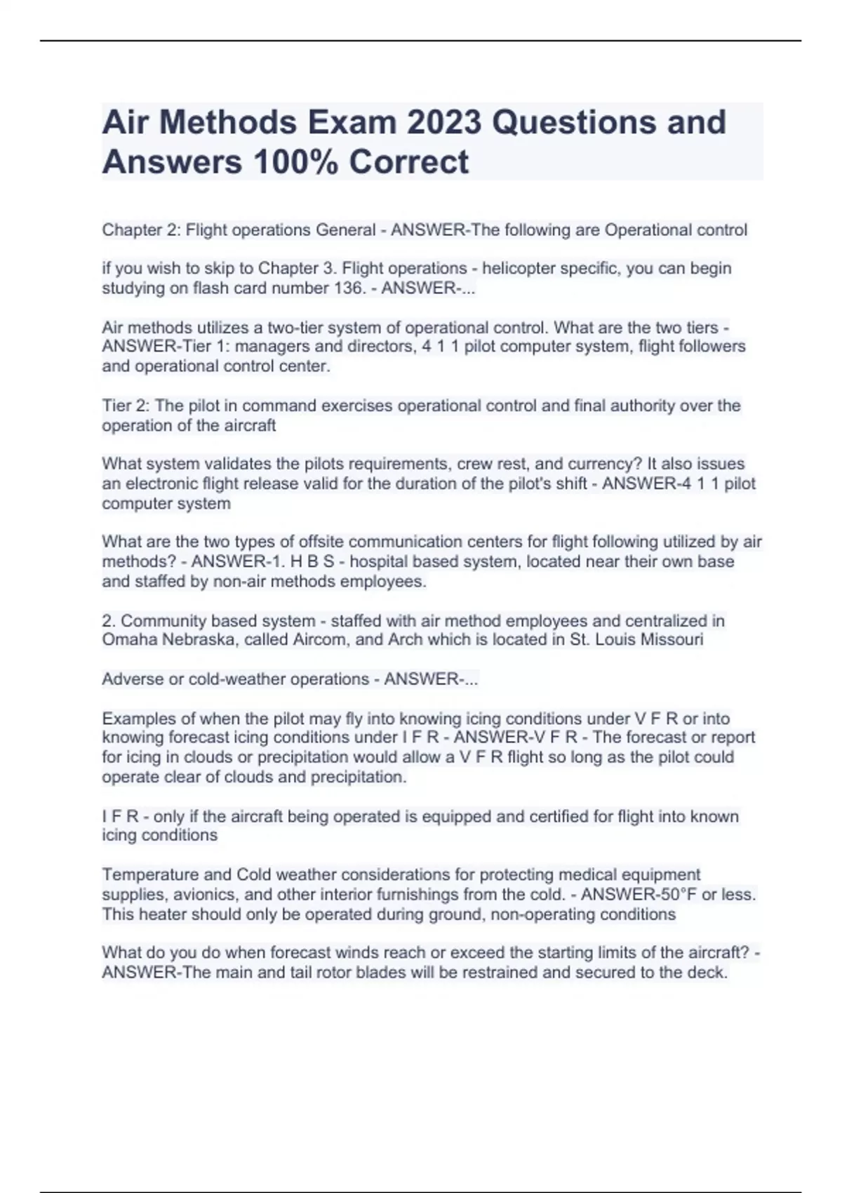 Air Methods Exam 2023 Questions and Answers 100% Correct - Air Methods ...