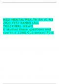 HESI MENTAL HEALTH RN V1-V3 2023 TEST BANKS (ALL TOGETHER) –NEW!! (I studied these questions and scored a 1186) Guaranteed Pass