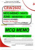 CRW2602 MCQ MEMO - MAY/JUNE 2023 - SEMESTER 1 - UNISA - (DISTINCTION GUARANTEED!)