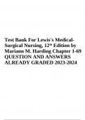 Test Bank For Lewis's MedicalSurgical Nursing, 12th Edition by Mariann M. Harding Chapter 1-69 COMPLETE 2023-2024