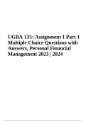 UGBA 135: Assignment 1 Part 1 Multiple Choice Questions with Answers, Personal Financial Management 2023 | 2024
