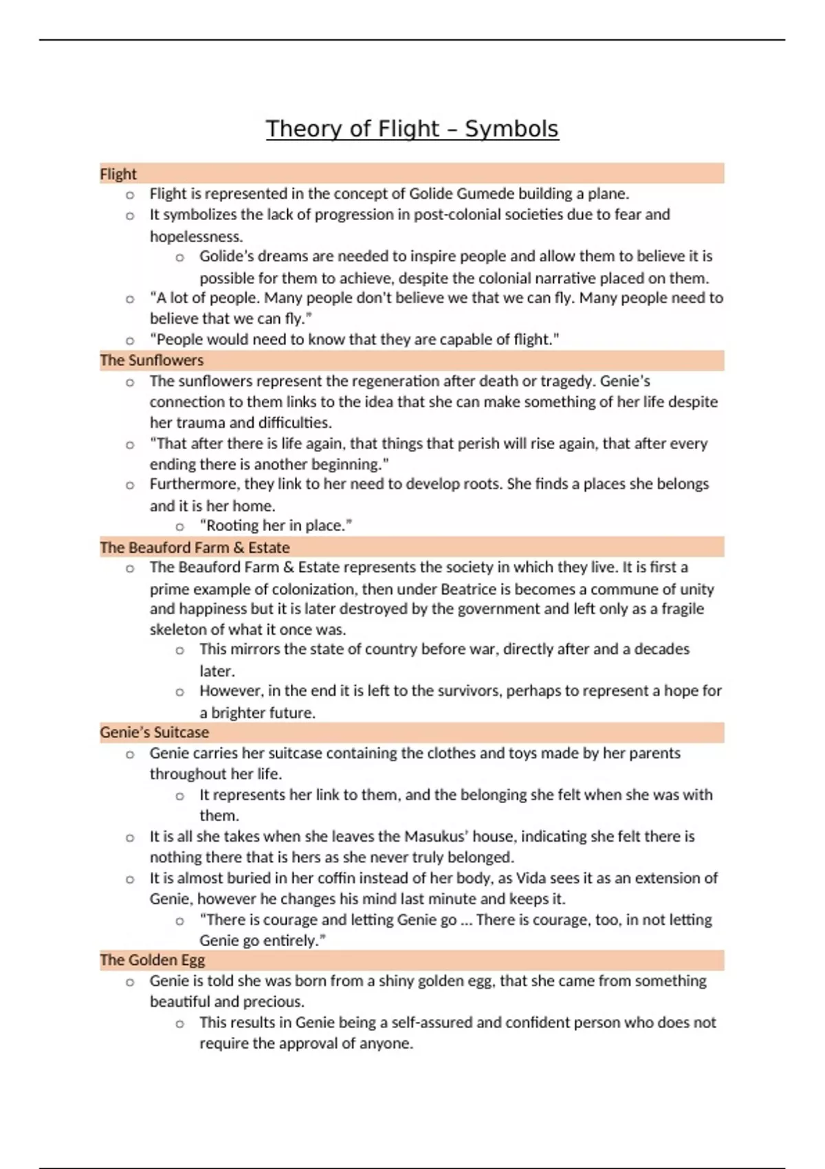 Summary Symbolism in The Theory of Flight English Home Language English Home Language