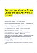 Psychology Memory Exam Questions and Answers All Correct 