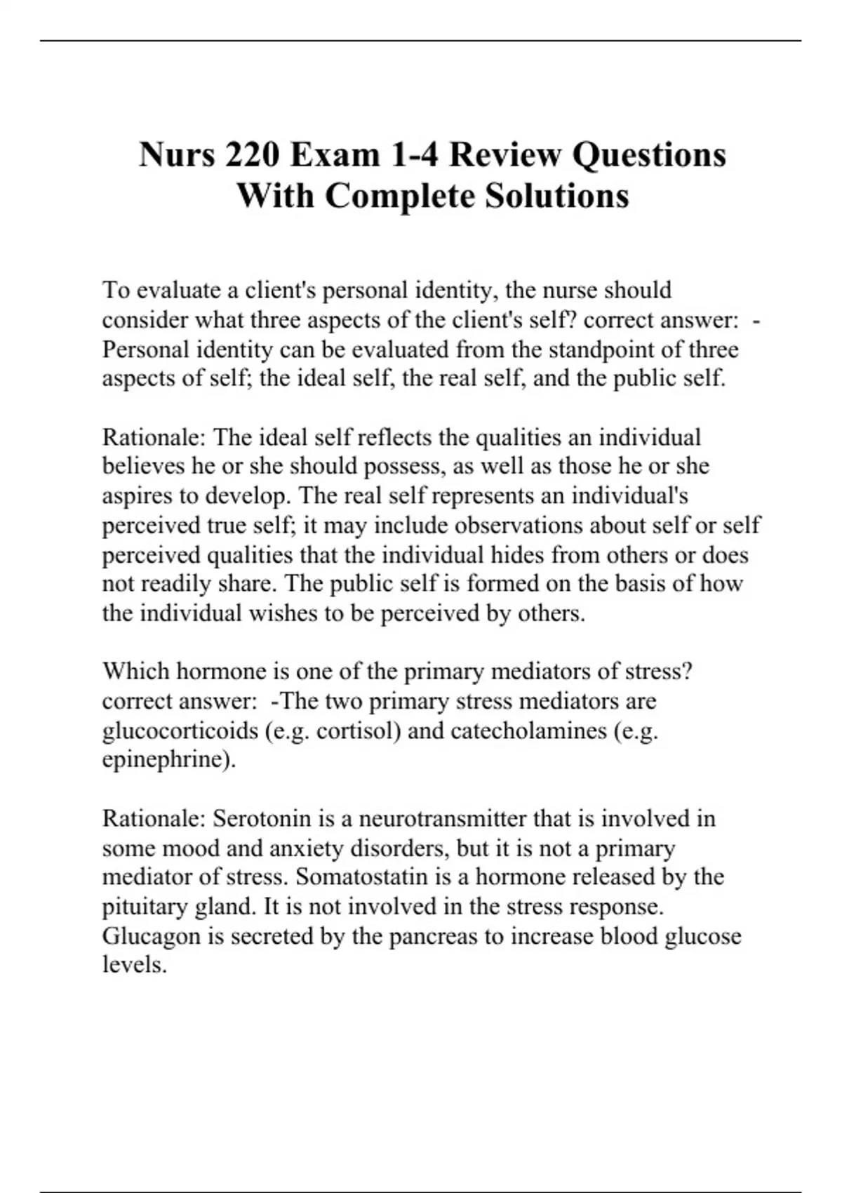 Nurs 220 Exam 1-4 Review Questions With Complete Solutions - Nurs 220 ...