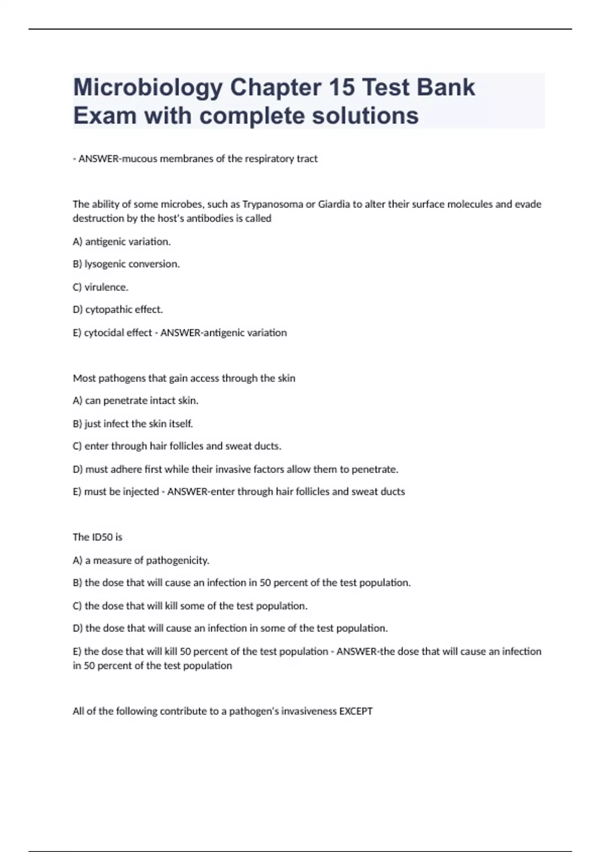 Microbiology Chapter 15 Test Bank Exam with complete solutions ...
