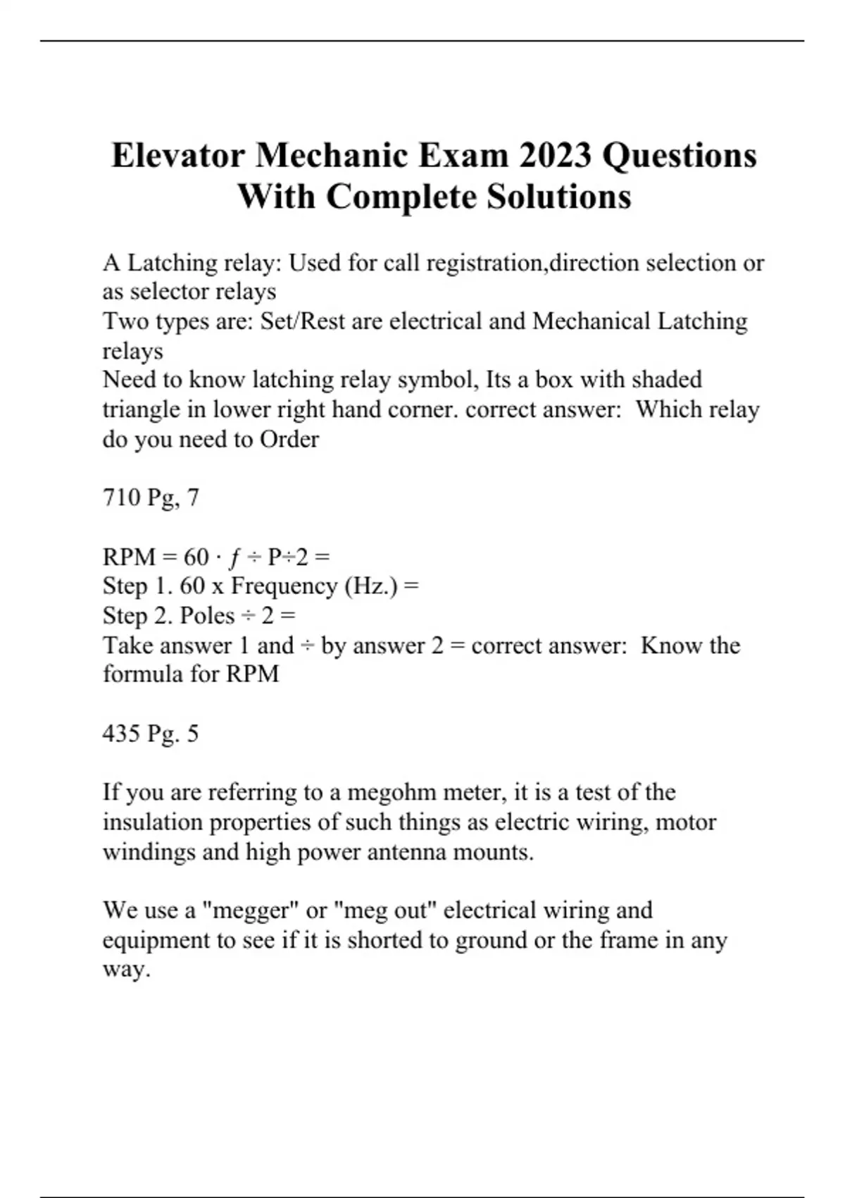Elevator Mechanic Exam 2023 Questions With Complete Solutions