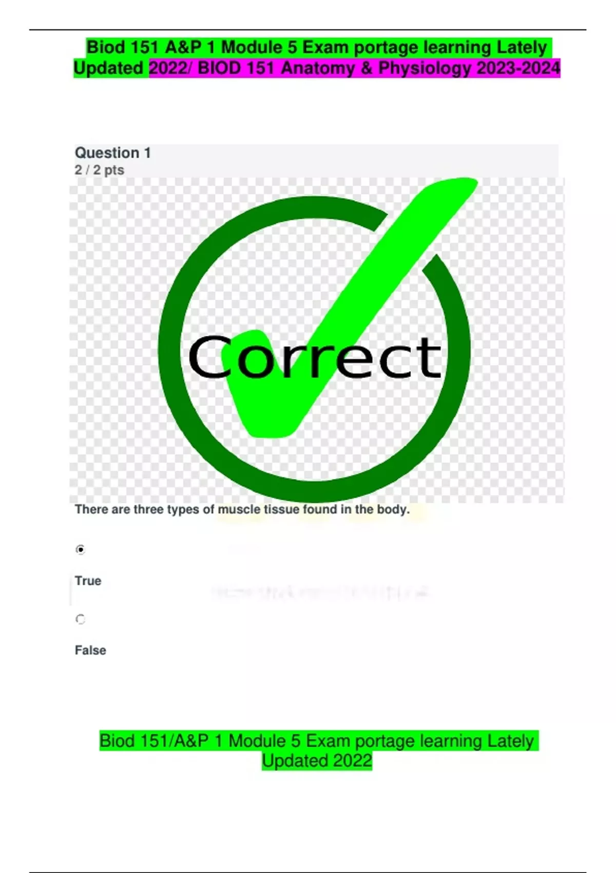 Biod 151 A&P 1 Module 5 Exam portage learning Lately Updated 2022/ BIOD ...