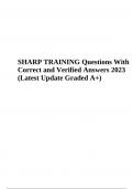 SHARP TRAINING Exam Questions With Correct and Verified Answers 2023 (Latest Update Graded A+)