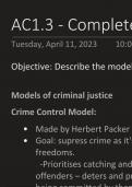 Criminology Unit 4.1.3 - Describe models of Criminal justice