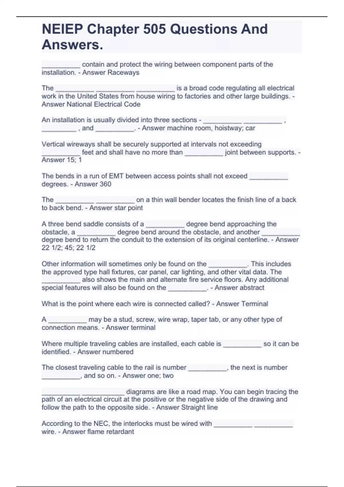 NEIEP Chapter 505(Planning, Piping and Wiring) Questions And Answers
