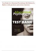 Test Bank for Abnormal Psychology 8th Edition by Barlow with questions and correct Answers