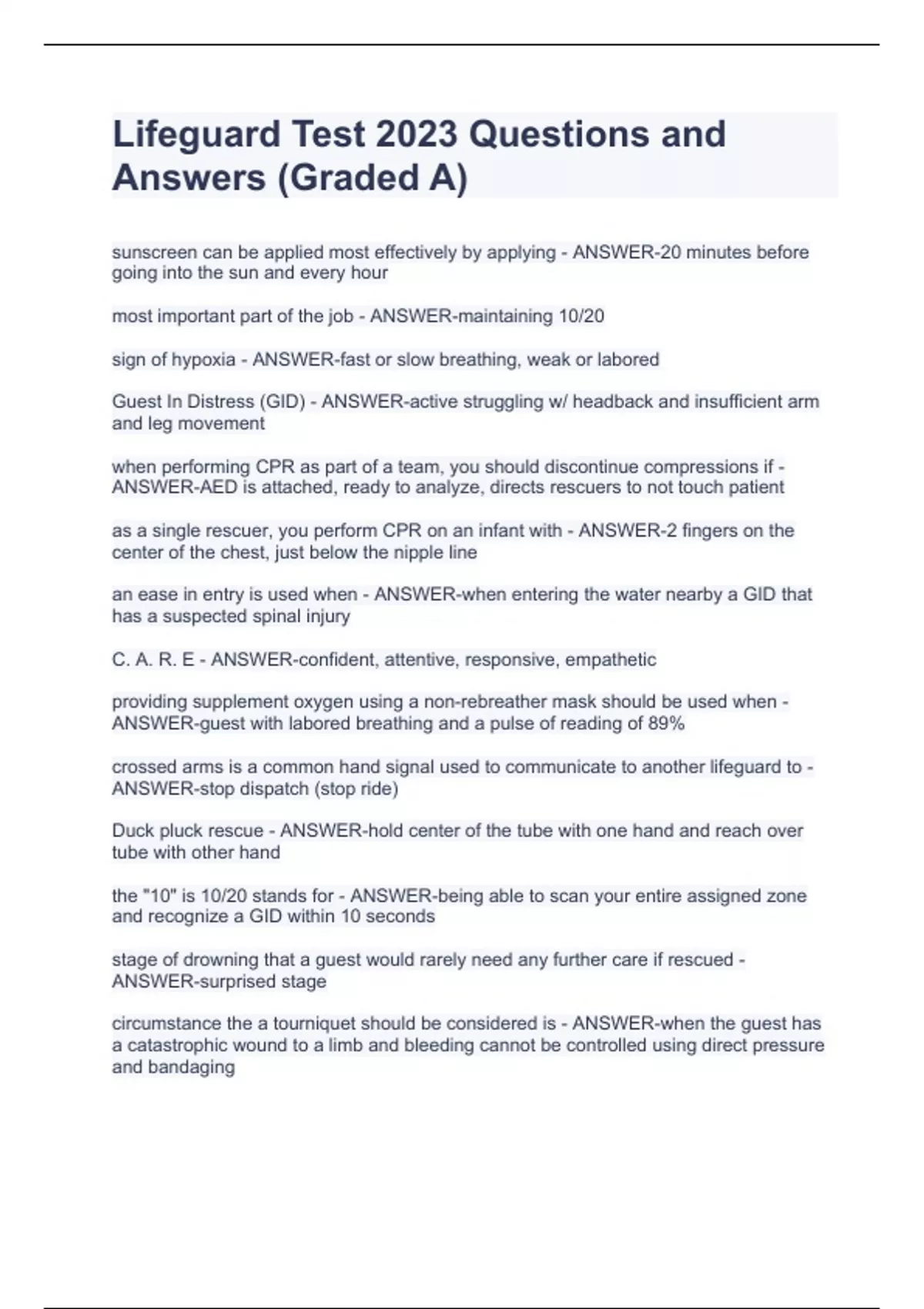 Lifeguard Test 2023 Questions and Answers (Graded A) Lifeguard Stuvia NL