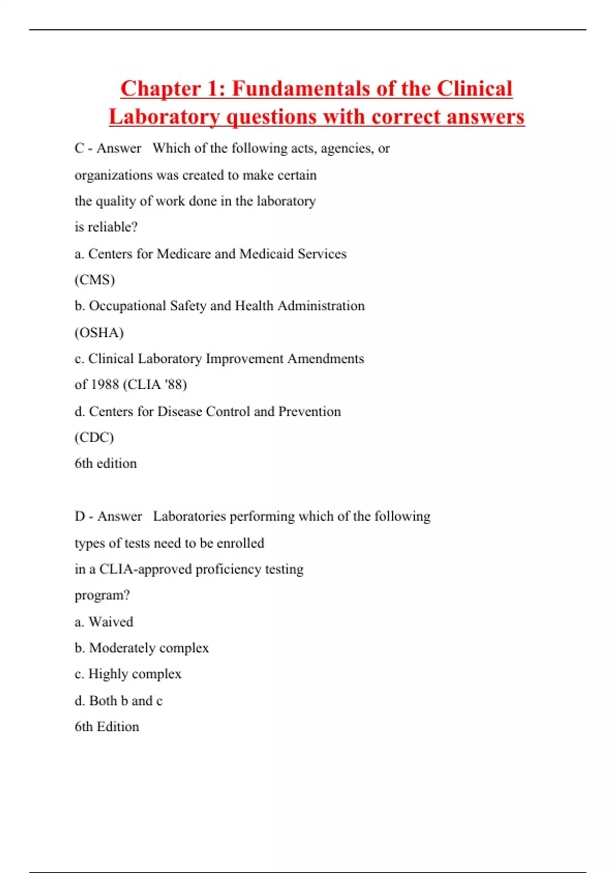 Chapter 1 Fundamentals of the Clinical Laboratory questions with