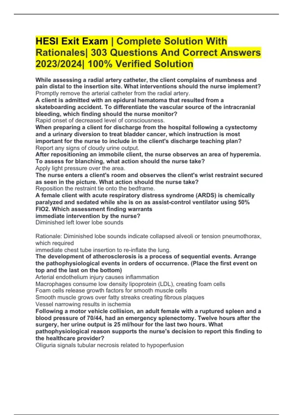 HESI Exit Exam | Complete Solution With Rationales| 303 Questions And ...