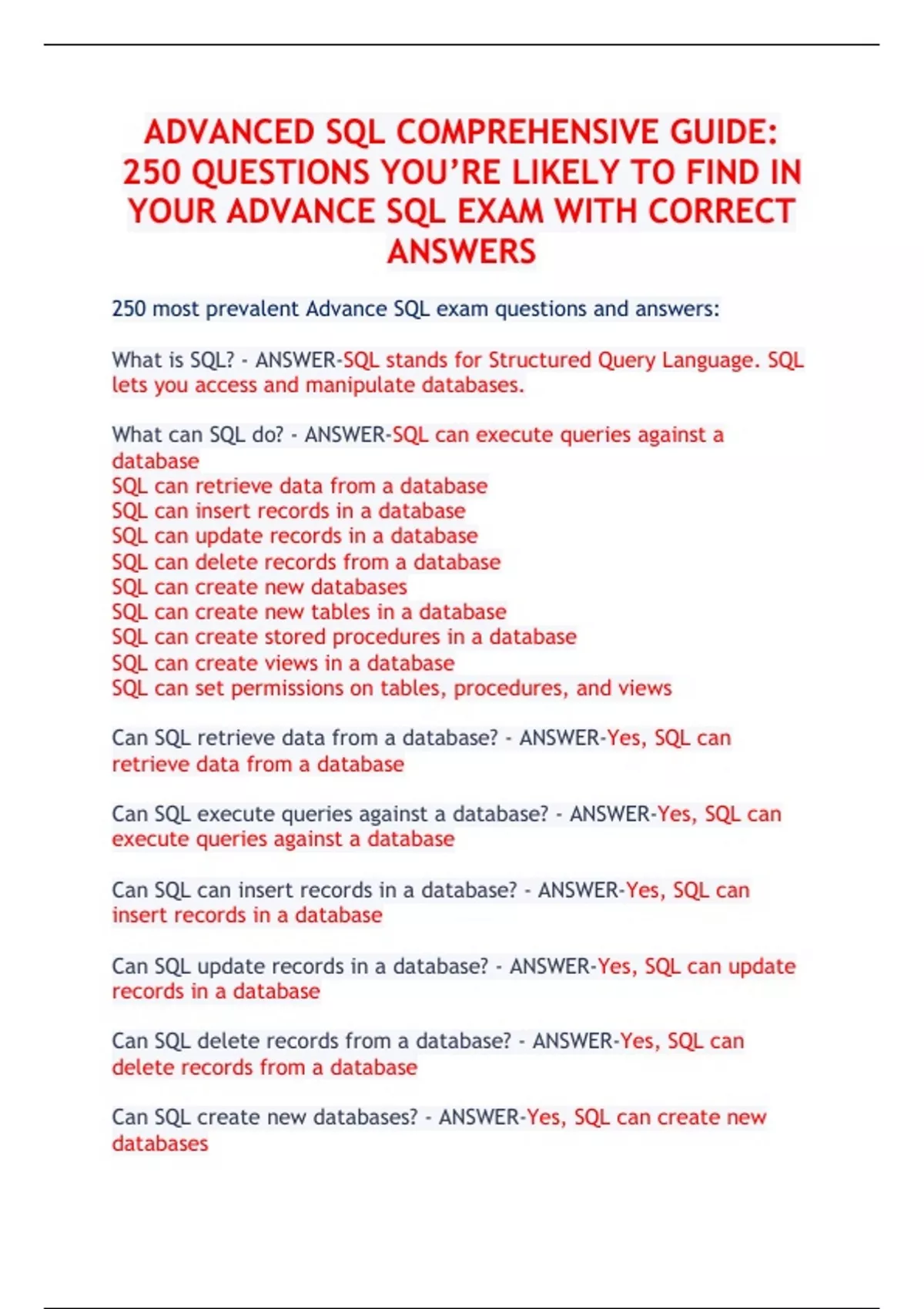 ADVANCED SQL COMPREHENSIVE GUIDE: 250 QUESTIONS YOU’RE LIKELY TO FIND ...