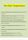 ServSafe Temperatures Study Guide 2023 Complete Solutions | 100% Verified