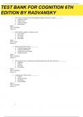 Test Bank for Cognition 6th Edition by Radvansky &vert; All chapters &vert;complete Guide A&plus;