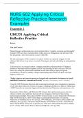 NURS 602 Applying Critical Reflective Practice Research Examples
