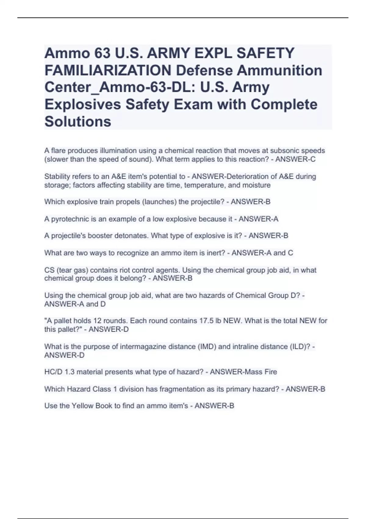 Ammo 63 U.S. ARMY EXPL SAFETY FAMILIARIZATION Defense Ammunition Center