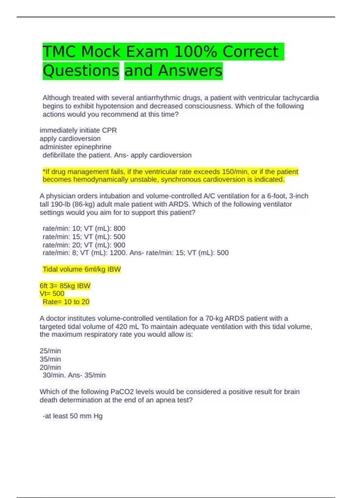 TMC Mock Exam 100% Correct Questions and Answers - BSN - Stuvia US