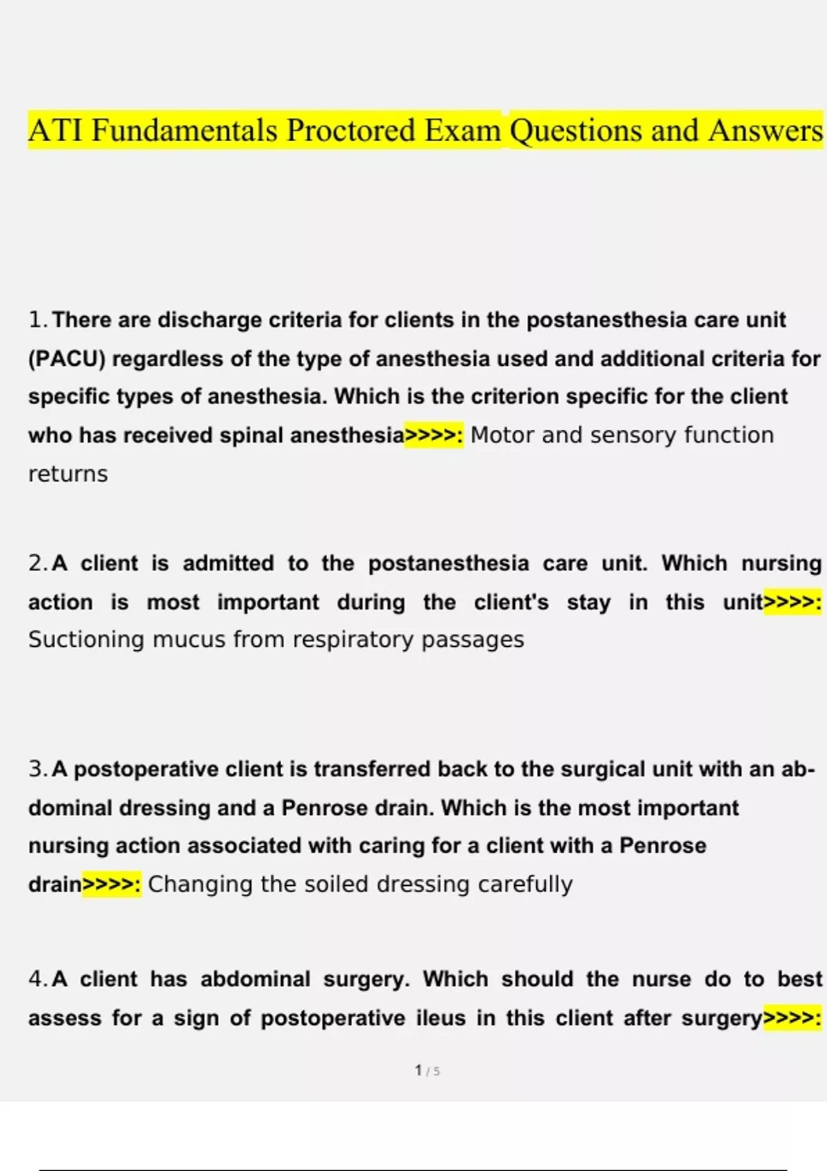 ATI Fundamentals Proctored STUDY BUNDLE PACK SOLUTION (Questions and ...