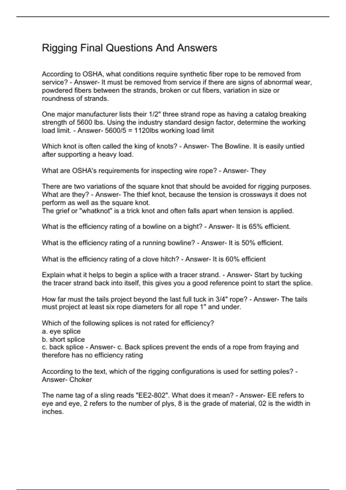 Rigging Final Questions And Answers Rigging Stuvia US