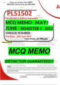 PLS1502 MCQ MEMO - MAY&sol;JUNE 2023 - SEMESTER 1 - UNISA - &lpar;DISTINCTION GUARANTEED&excl;&rpar;