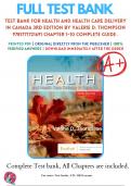 Test Bank For Health and Health Care Delivery in Canada 3rd Edition By Valerie D&period; Thompson 9781771721691 Chapter 1-10 Complete Guide &period;