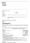 AQA AS  LEVEL GEOGRAPHY Paper 2 MAY 2023 FINAL QUESTION PAPER Human geography and geography fieldwork investigation