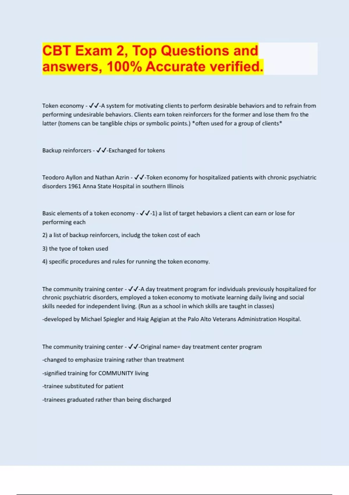 CBT Exam 2, Top Questions and answers, 100% Accurate verified. - CBT ...