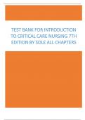 Test Bank For Introduction To Critical Care Nursing 7th Edition By Sole All Chapters