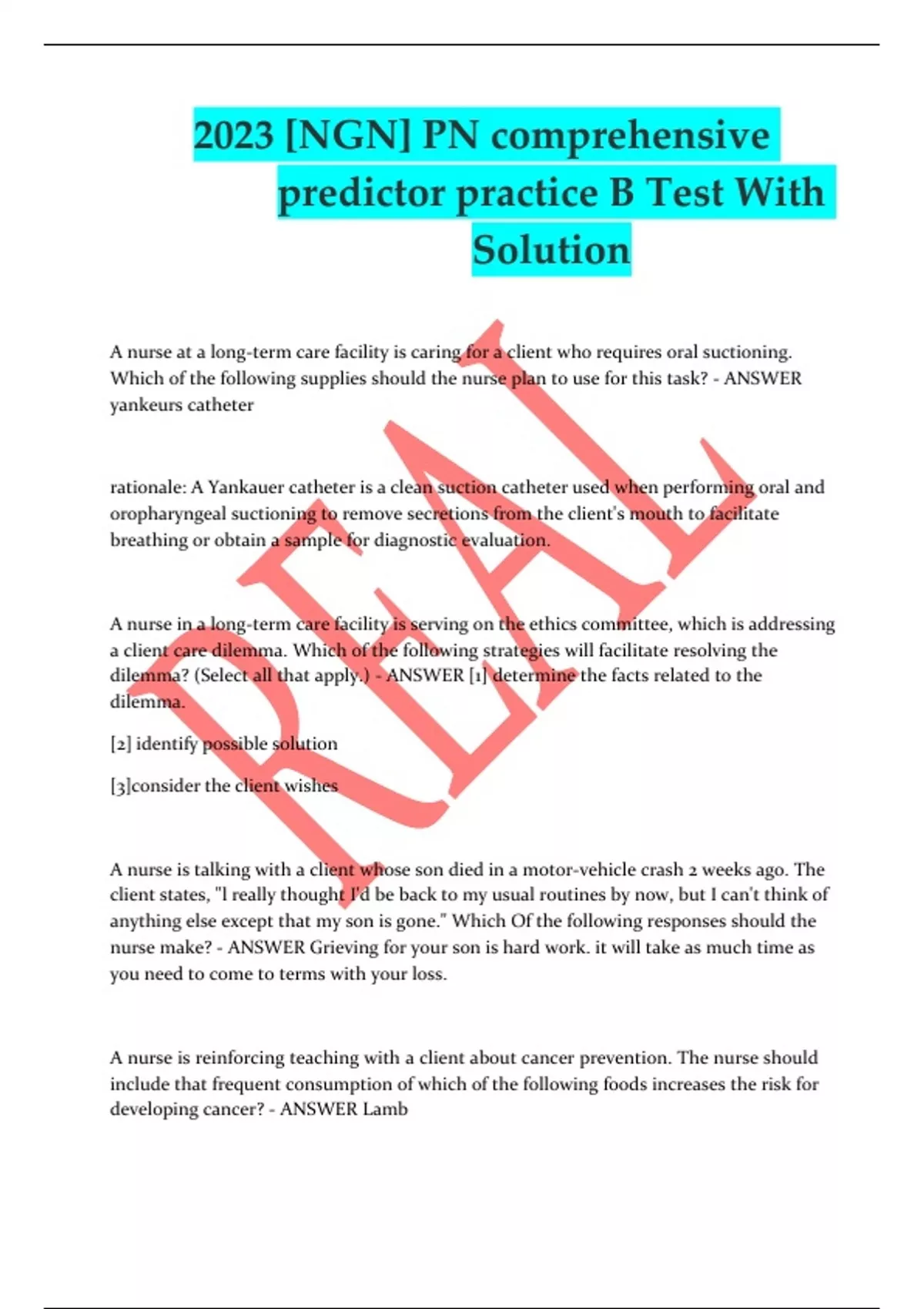 2023 [NGN] PN comprehensive predictor practice B Test With Solution