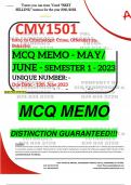 CMY1501 MCQ MEMO - MAY/JUNE 2023 - SEMESTER 1 - UNISA - (DISTINCTION GUARANTEED!  + ADDITIONAL MCQ BOOKLET)