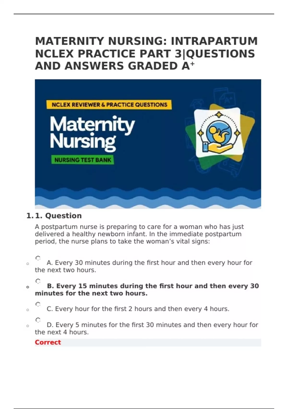 MATERNITY NURSING INTRAPARTUM NCLEX PRACTICE PART 3QUESTIONS AND