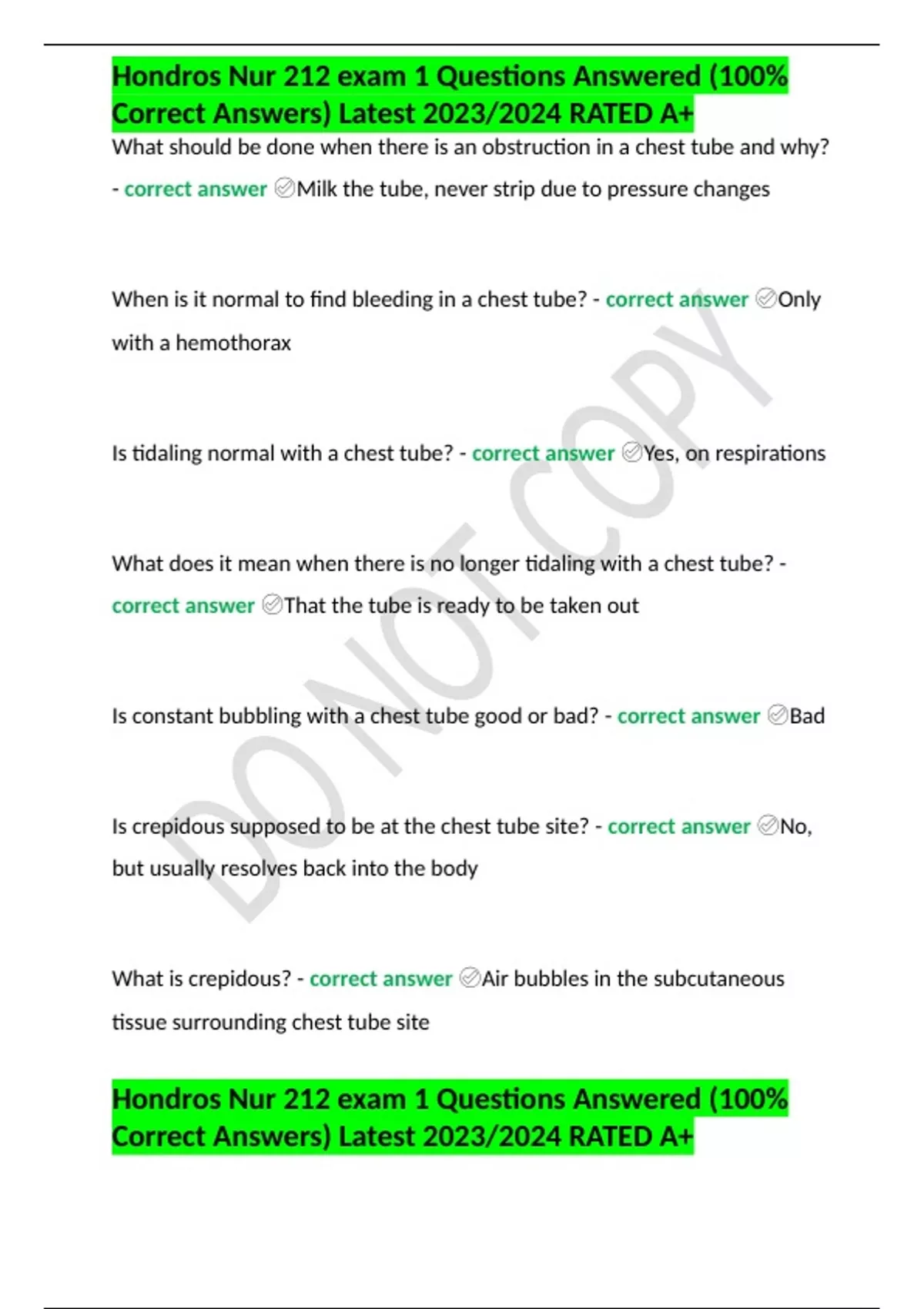Hondros Nur 212 exam Q&As Latest 2023 (Correct Answers) - Stuvia US