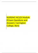 NURSING NCLEX Module 8 Exams QNS AND ANS CARRINGTON cOLLEGE RENO.