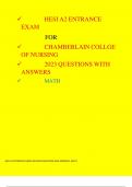 HESI A2 ENTRANCE EXAM, MATH, FOR CHAMBERLAIN COLLEGE OF NURSING, LATEST FILE QUESTIONS AND ANSWERS INCLUDED (A+ GUARANTEE)