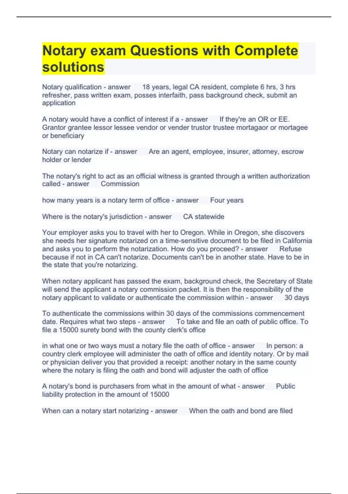 Notary exam Questions with Complete solutions Hawaii notary public