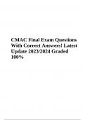 CMAC Final Exam Questions With Correct Answers! Latest Update 2023/2024 Graded 100%