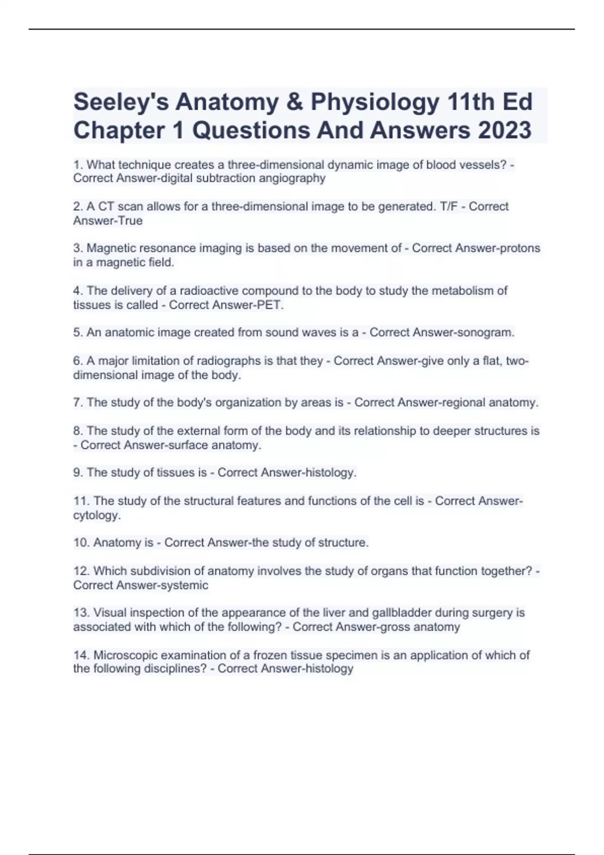 Seeley's Anatomy & Physiology 11th Ed Chapter 1 Questions And Answers ...