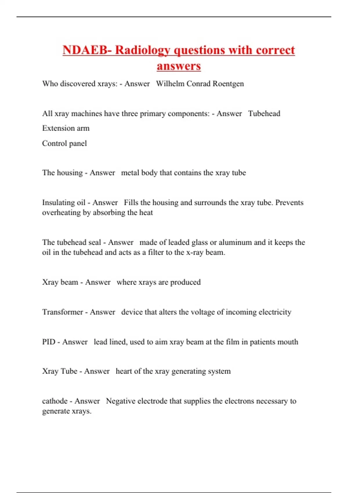 NDAEB Radiology questions with correct answers NDAEB Stuvia US